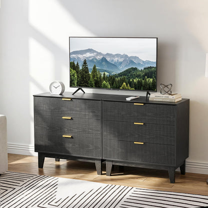 Yvsevnr Chest of Drawers 3 Drawer Bedroom Dresser Wooden Fluted Closet Dressers Anti-Tipping Storage Cabinet Unit Clothes Storage Organizer for