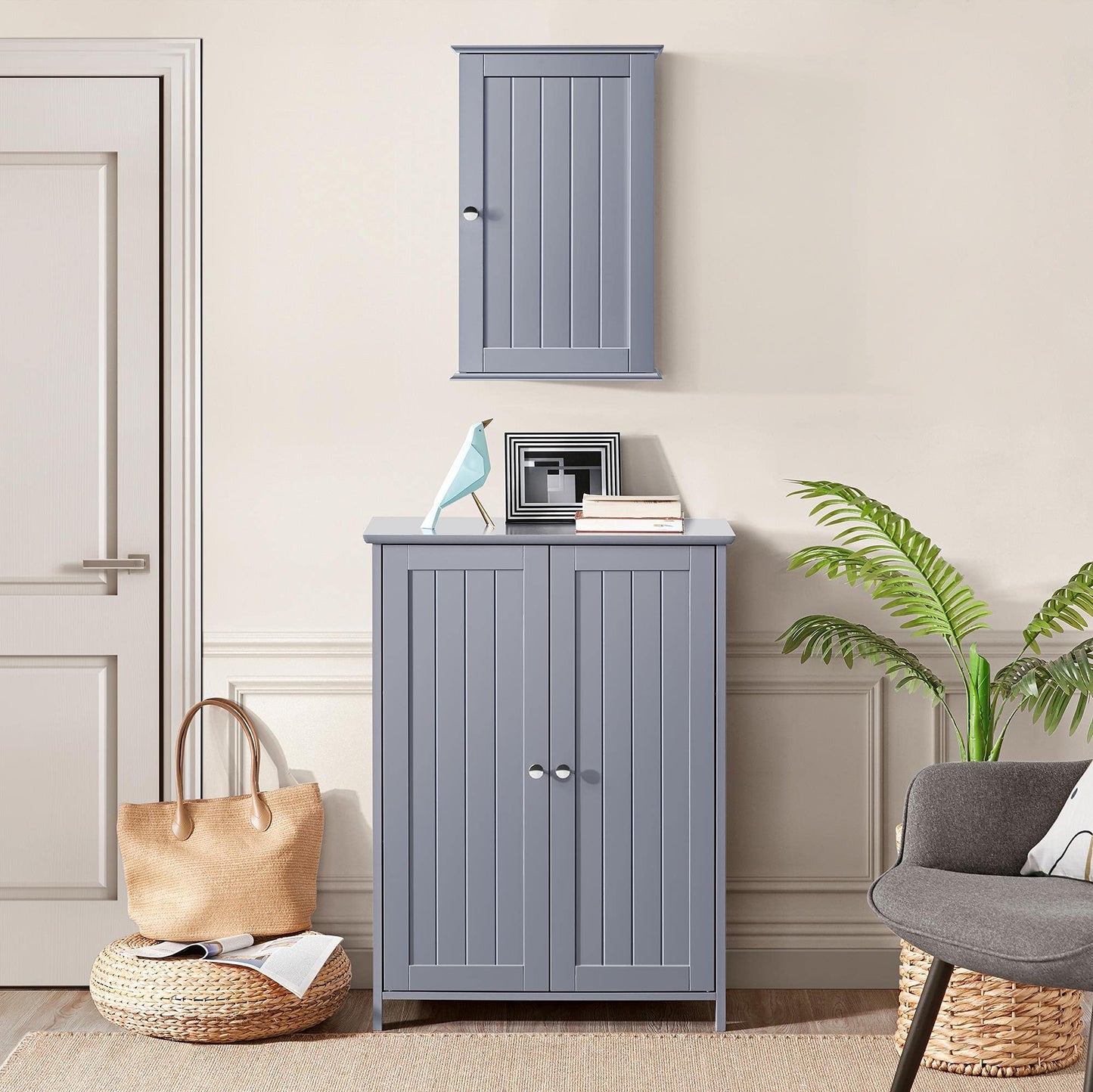 Yaheetech Bathroom Wall Cabinet with 3-Height Adjustable Shelf, 1 Door, Grey
