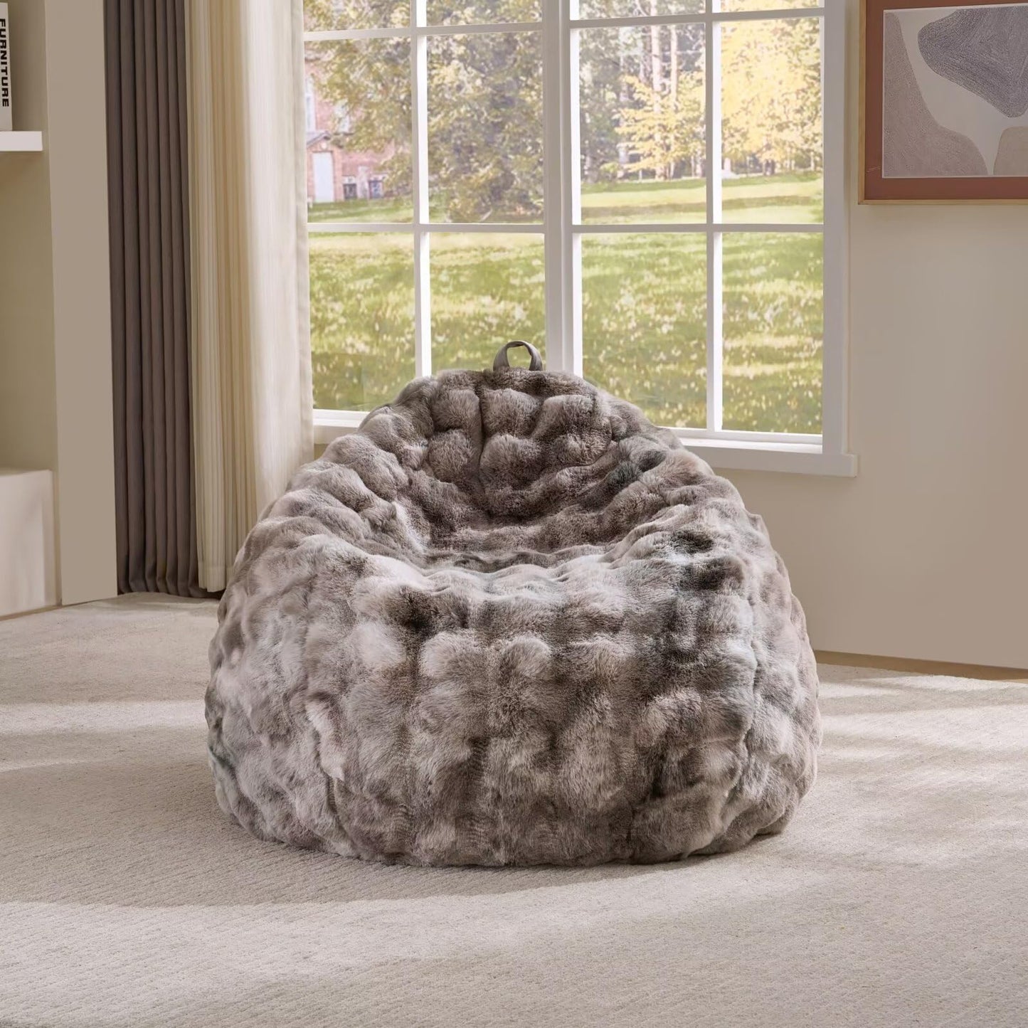 Fluffy Faux Rabbit Fur Bean Bag Chair Cover(No Filler),Cozy Shaggy Bubble Stuffed Animal Storage Large Bean Bag Cover for Bedroom Living Room,Fuzzy