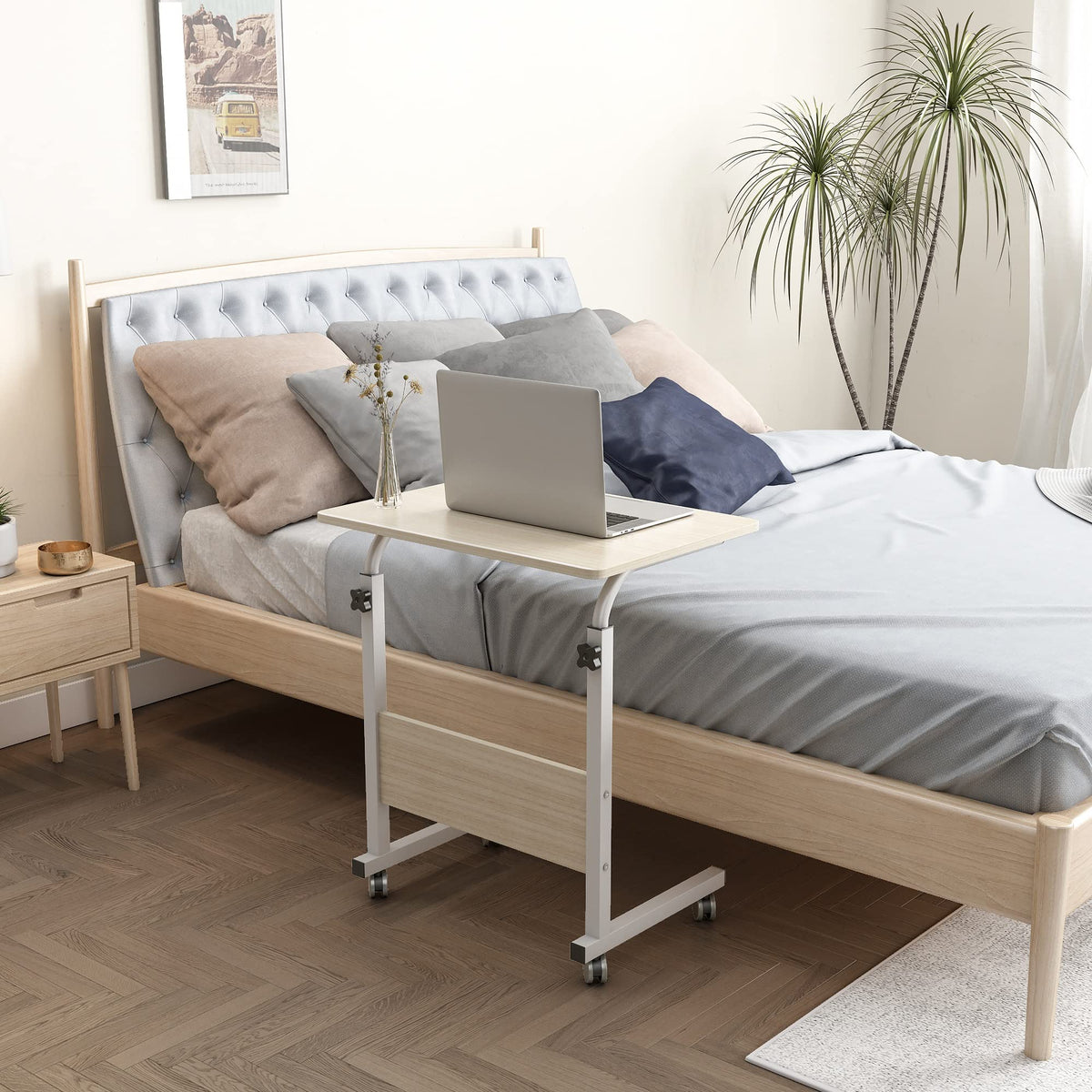 sogesfurniture Laptop Table Height Adjustable, Mobile Laptop Stand Coffee Table Side Table, portable Laptop Desk Tray for Sofa, Bed, Balcony, Garden