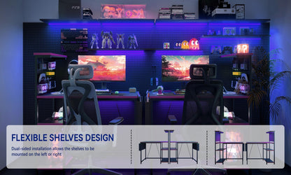 Xyphren Gaming Desk with Pegboard & Power Outlet & LED Light, Small Computer Desk with Reversible Shelves for Corner Home Office Desk, 120 * 50cm