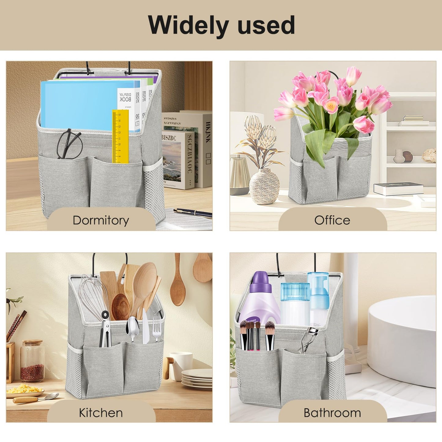 Set of 2 Waterproof Hanging Storage Organizers - Linen - Foldable - With Pockets - For Nursery, Bathroom, Bedroom, Office, RV - Grey