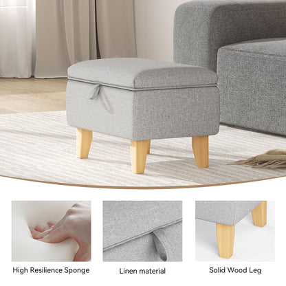 INMOZATA Linen Storage Footstool Upholstered Ottoman Footstool with Storage Pouffe Stool Change Shoe Footrest With Wooden Legs for Living Room