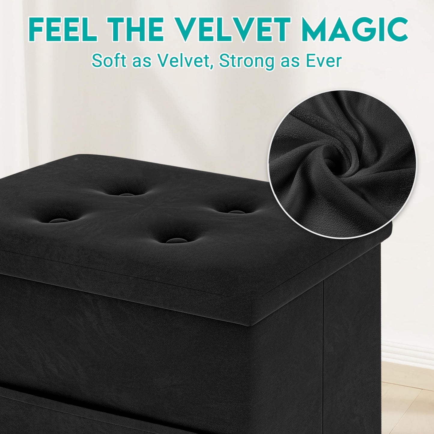 ZOESTORAGE Ottoman Storage,Small Black Ottoman Storage Box,Ideal for Living Room,Bedroom,Dorm,40 x 30 x 30 cm,Black