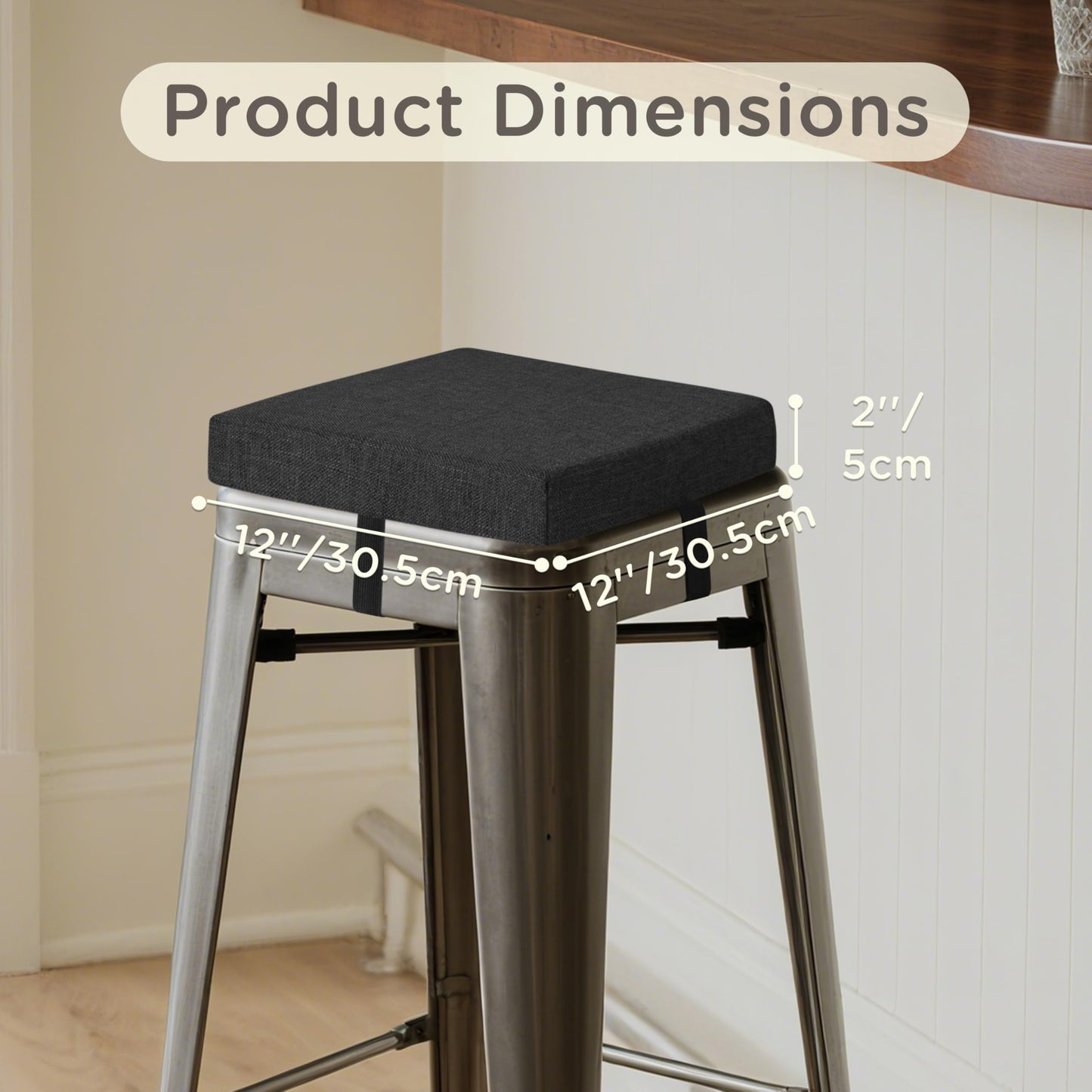 MineCozy Bar Stool Cushions Square 12" x 12" 1 Piece Black