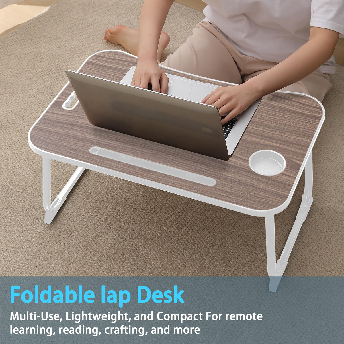 Laptop Bed Desk, Lap Desk Breakfast Tray Table for Home and Office,Eating, Reading, Writing on Bed, Sofa,Laptop Stand for Bed Brown