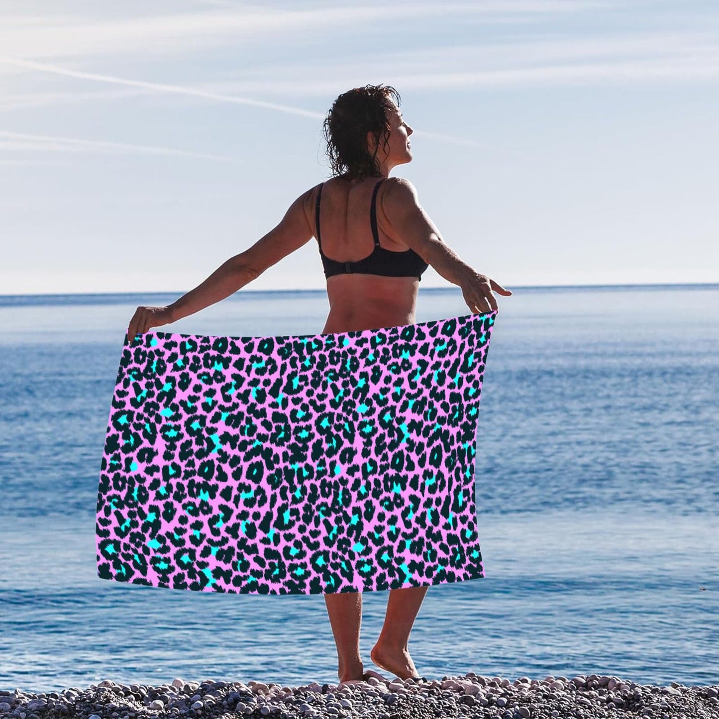 Large Thin Microfibre Beach Towel with Bag for Adult Men Women,160x90cm Hot Pink Leopard Beach Towels Quick Dry Sand Free Lightweight Swim Bath Towel