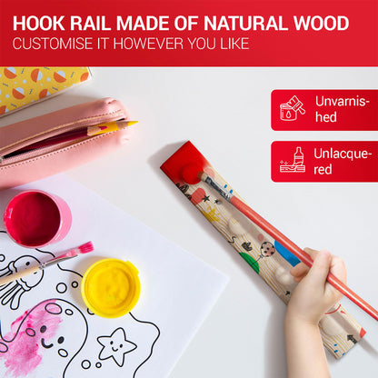 LouMaxx Wooden Hook Rack with Hooks - Wall Mounted Coat Rack for Children - Made of Untreated Pine Wood