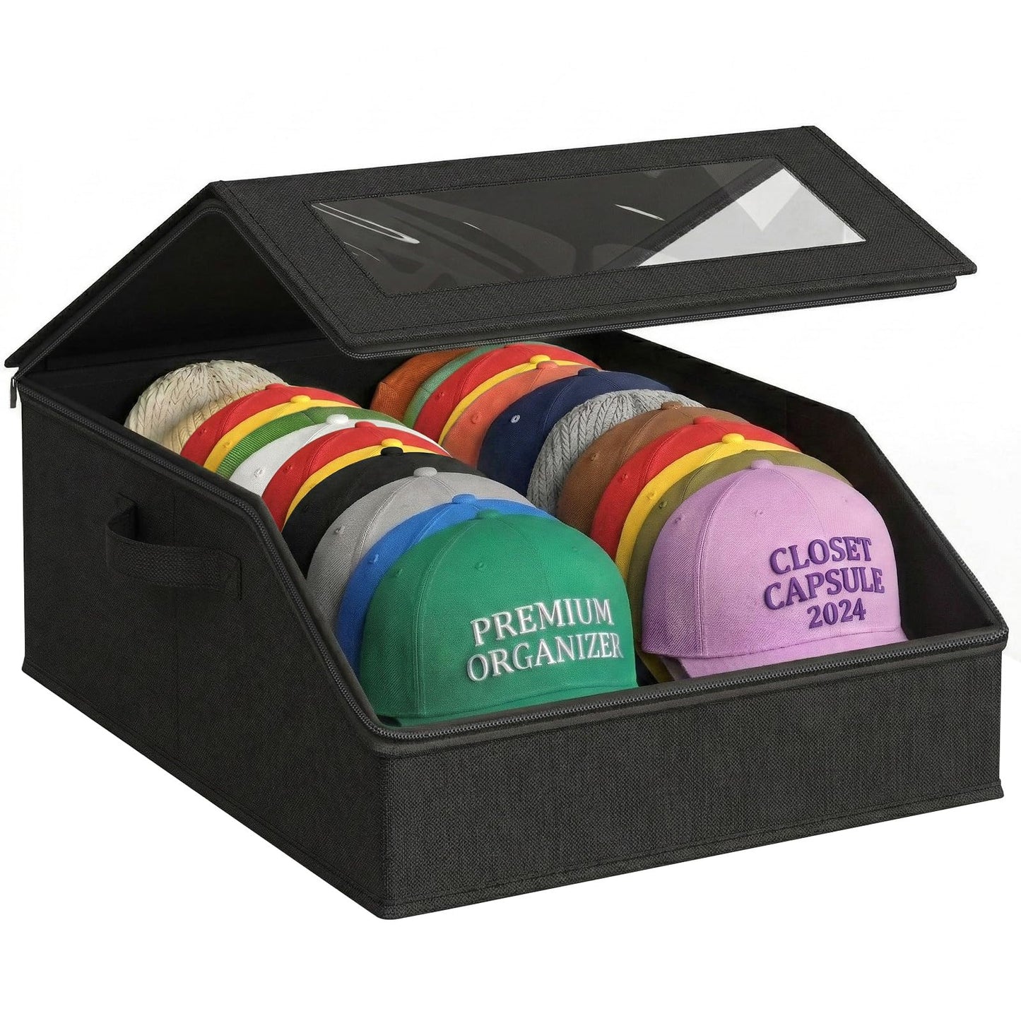 AURIVISTA Hat Storage Box for Baseball Caps, Holds up to 24 Caps,Black
