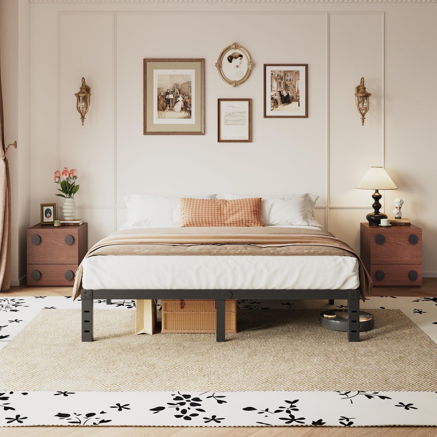 Hunlostten Metal Double Bed Frame - Platform Bed Frames with Underbed Storage and Steel Slat Support, Sturdy, Easy Assembly, Noise Free, Heavy Duty