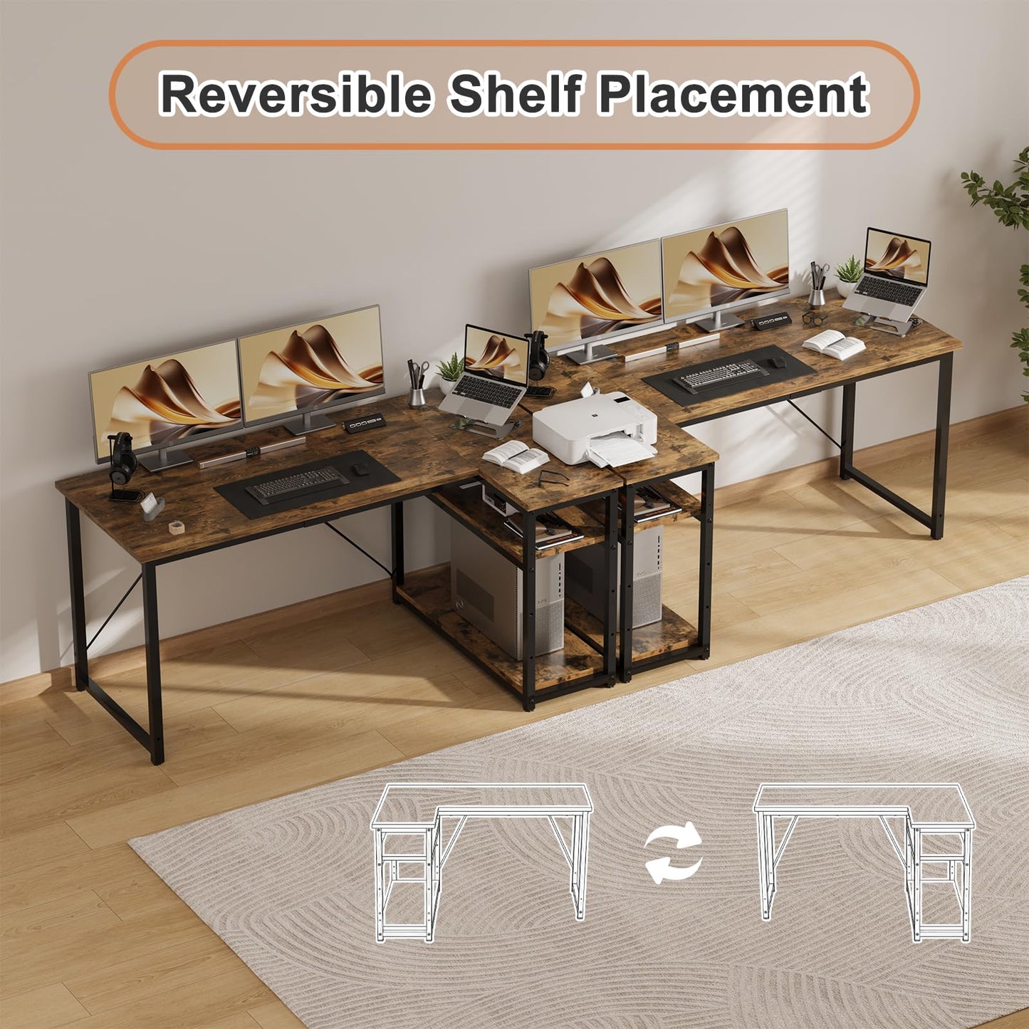 JUMMICO Small L Shaped Desk 100x80cm with Storage, Corner Computer Desk with Reversible Shelf, Sturdy Office Desk & Workstations for Home Office