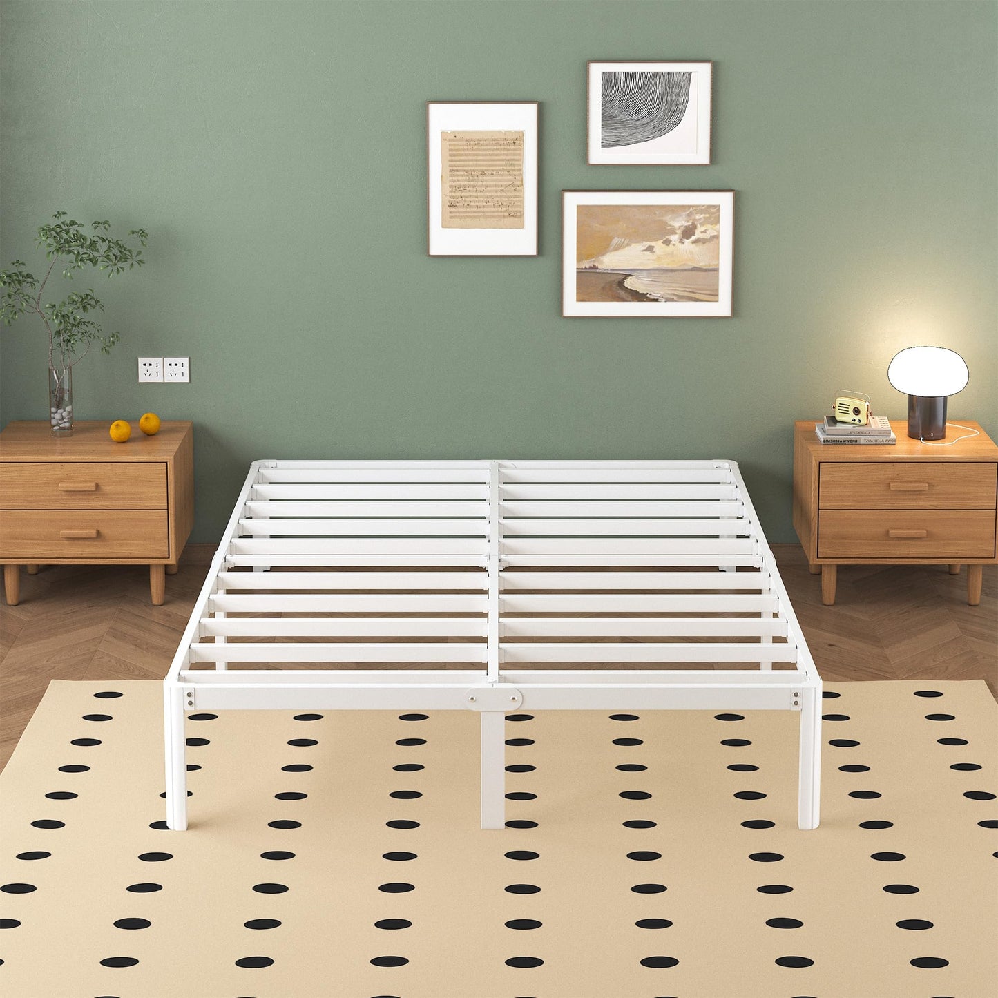 Lutown-Teen White King Size Bed Frame 5ft with Rounded Corner Legs, Heavy Duty Metal King Size Bed, King Size Bed 36 cm High, Noise Free, Easy