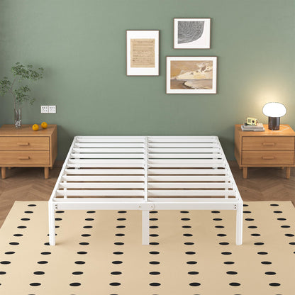 Lutown-Teen White Double Bed Frame 4ft6 with Rounded Corner Legs, Heavy Duty Metal Bed Frame Small Double with Steel Slats Support, Double Bed 36 cm