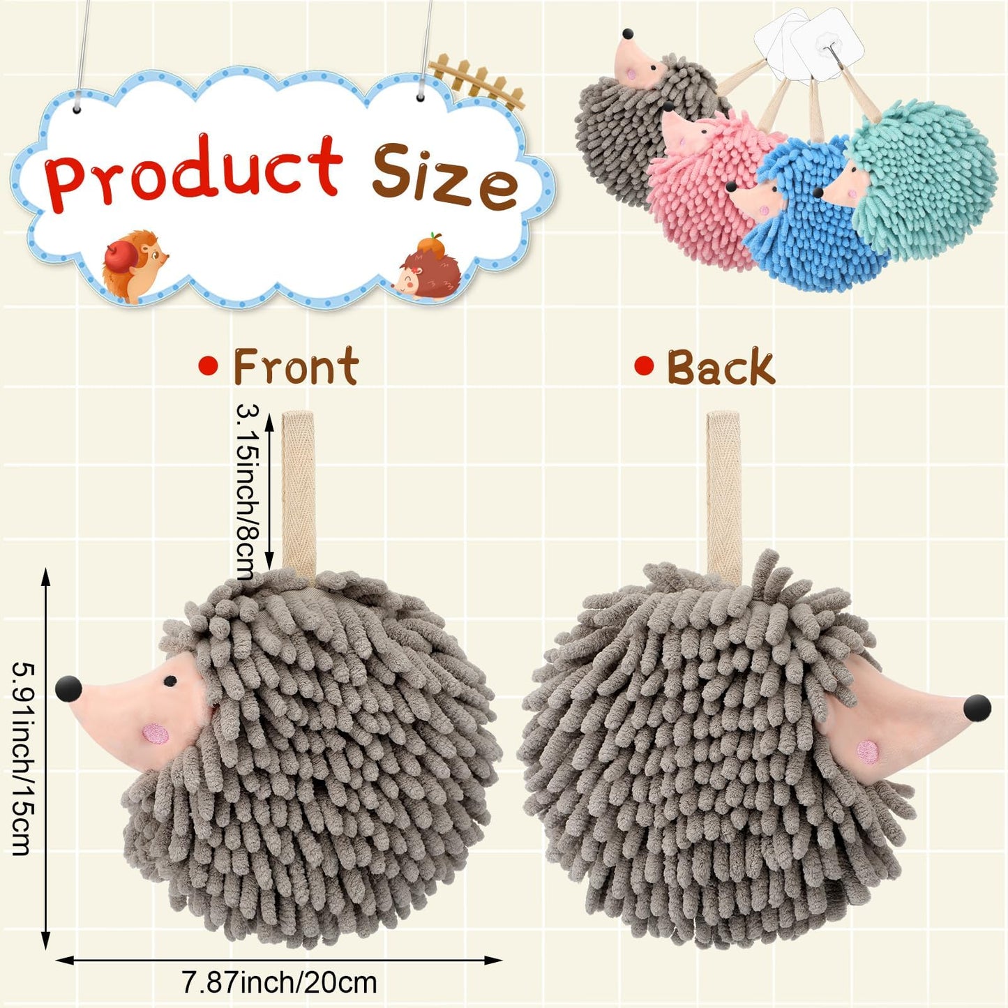 HULKAY 4 Pcs Chenille Hand Towels Hedgehog Decorative Towels Fuzzy Ball Hand Towels Creative Hand Towel Absorbent Small Hanging for Drying Hand Bath