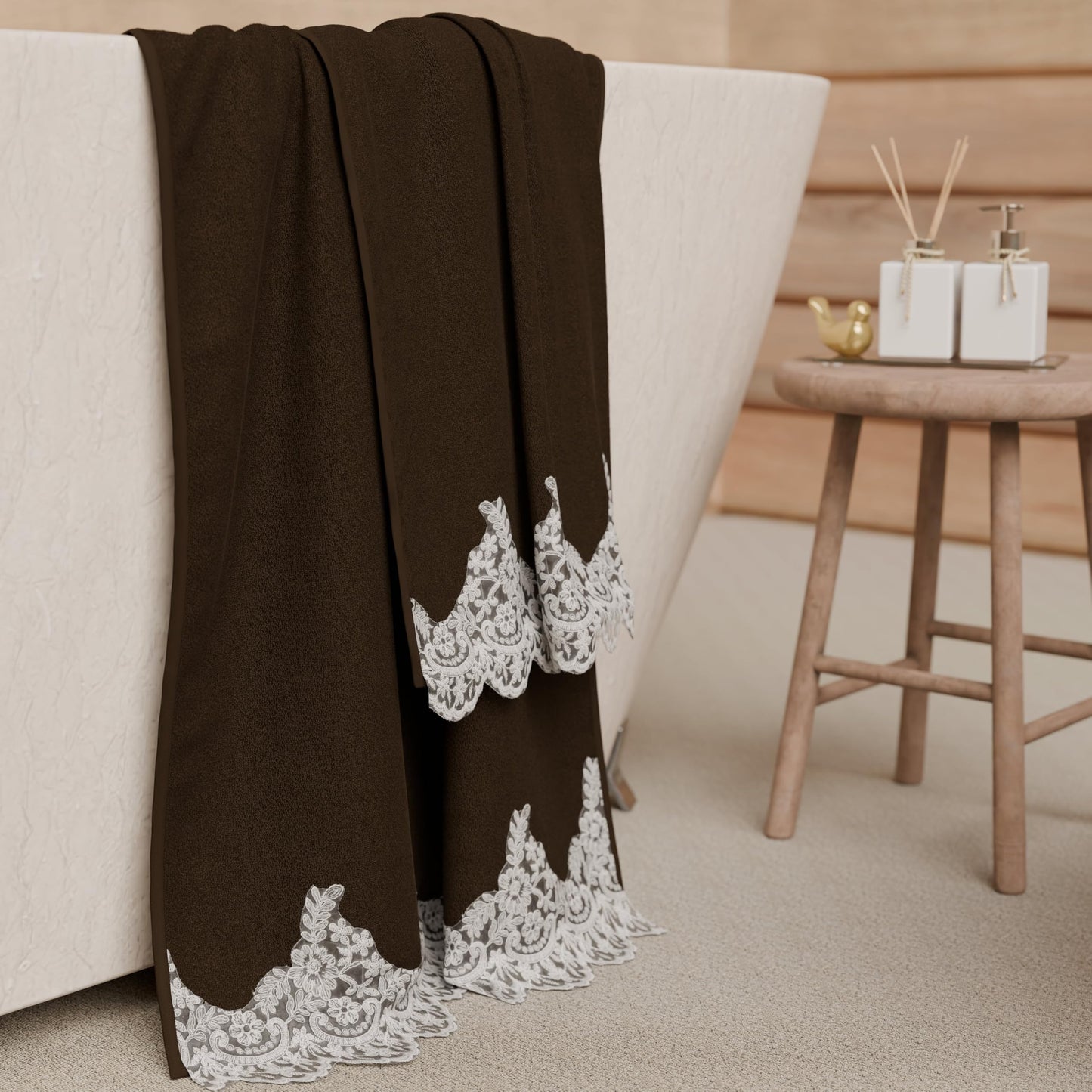 PETTI Artigiani Italiani - 100% Cotton Terry Bath Towels, 1+1 Towel Set, 2 Pieces, 1 Face Towel and 1 Hand Towel, Brown