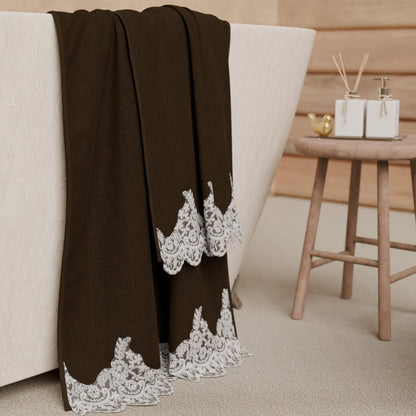 PETTI Artigiani Italiani - 100% Cotton Terry Bath Towels, 1+1 Towel Set, 2 Pieces, 1 Face Towel and 1 Hand Towel, Brown