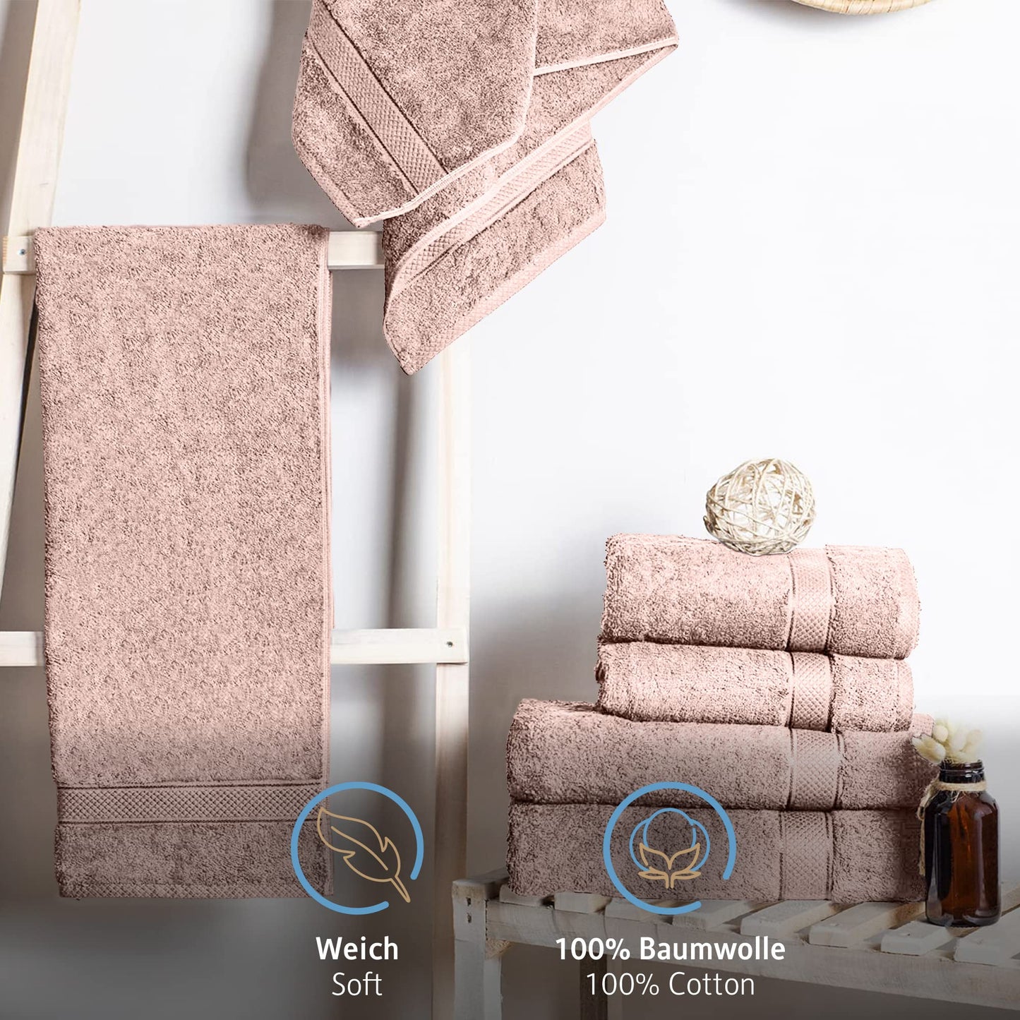 Komfortec Set of 2 Hand Towels 50 x 100 cm 100% Cotton Terry Towelling Soft Pink
