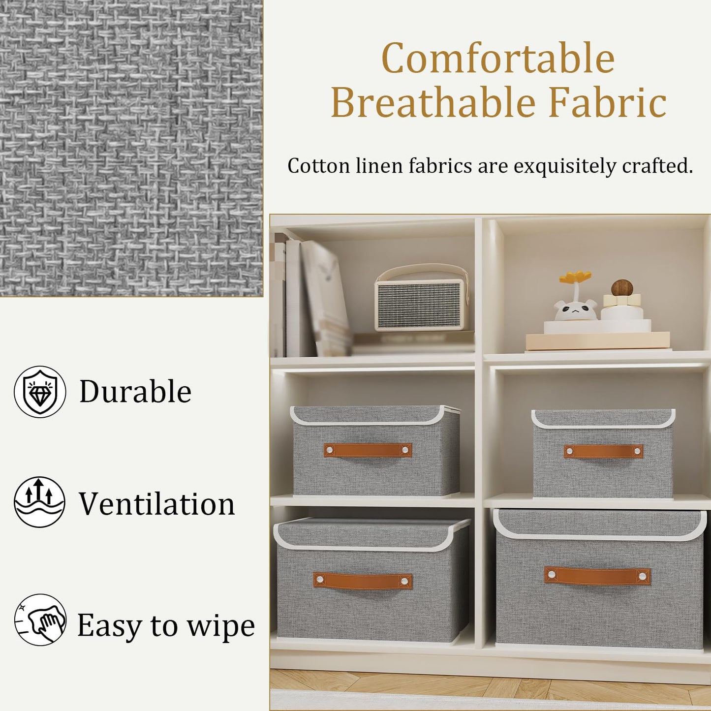 OUTBROS Storage Boxes with Lids 3 Pack, Organiser 26x20x17cm, Grey