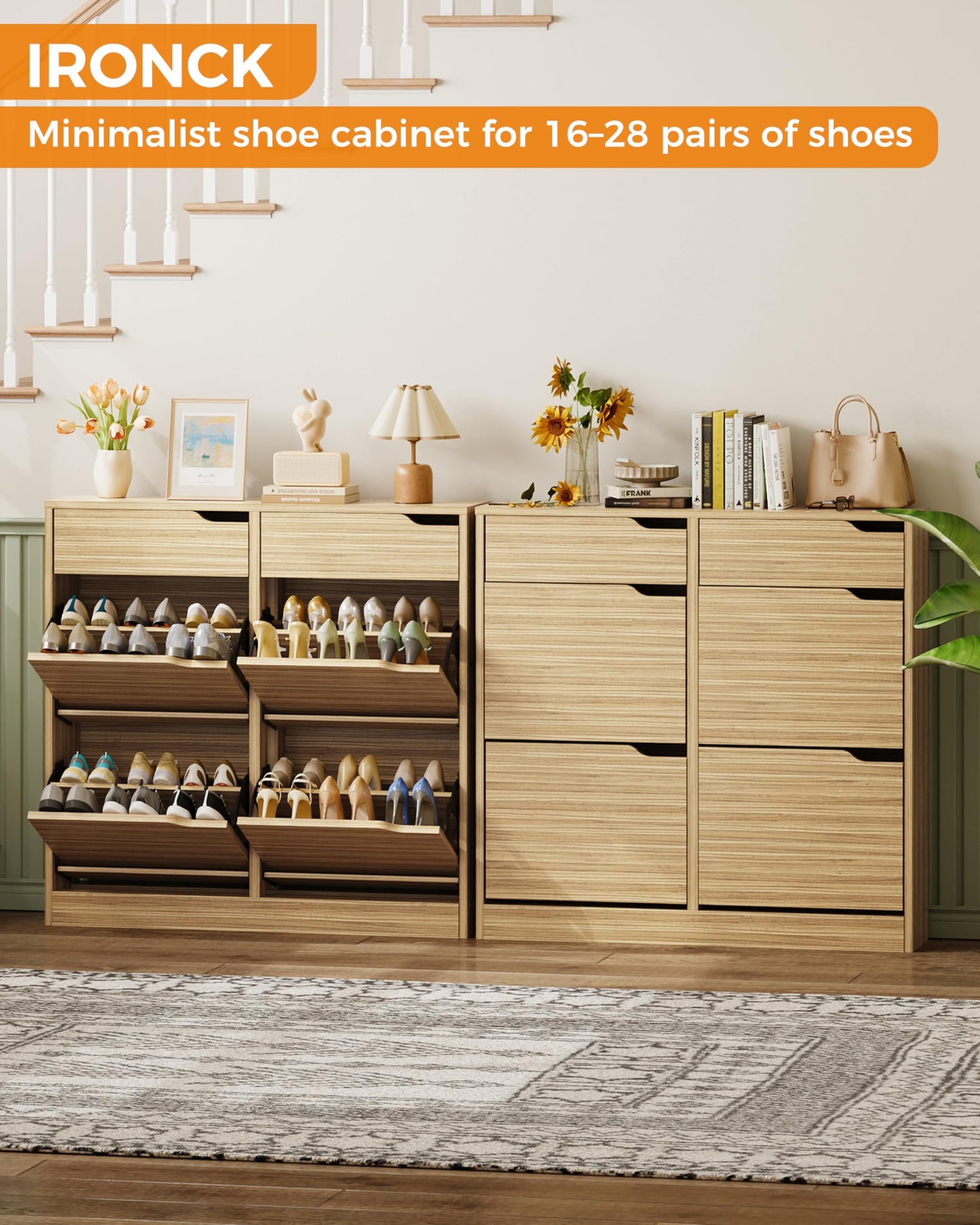 IRONCK Shoe Cabinet with 4 Flip Drawers & 2 Drawers, Freestanding Shoe Rack Cabinet, Shoes Storage Cabinet with Adjustable Shelves