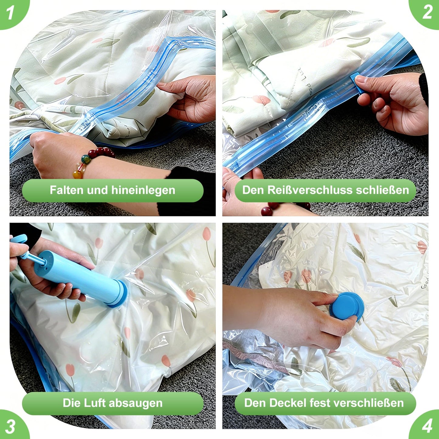 Vacuum Bags Pack of 8, 3 Large 80 x 60 cm + 2 Small 60 x 40 cm + 2 Small 50 x 40 cm, Space Saving Vacuum Bags, PA & PE Material, Hand Pump Included