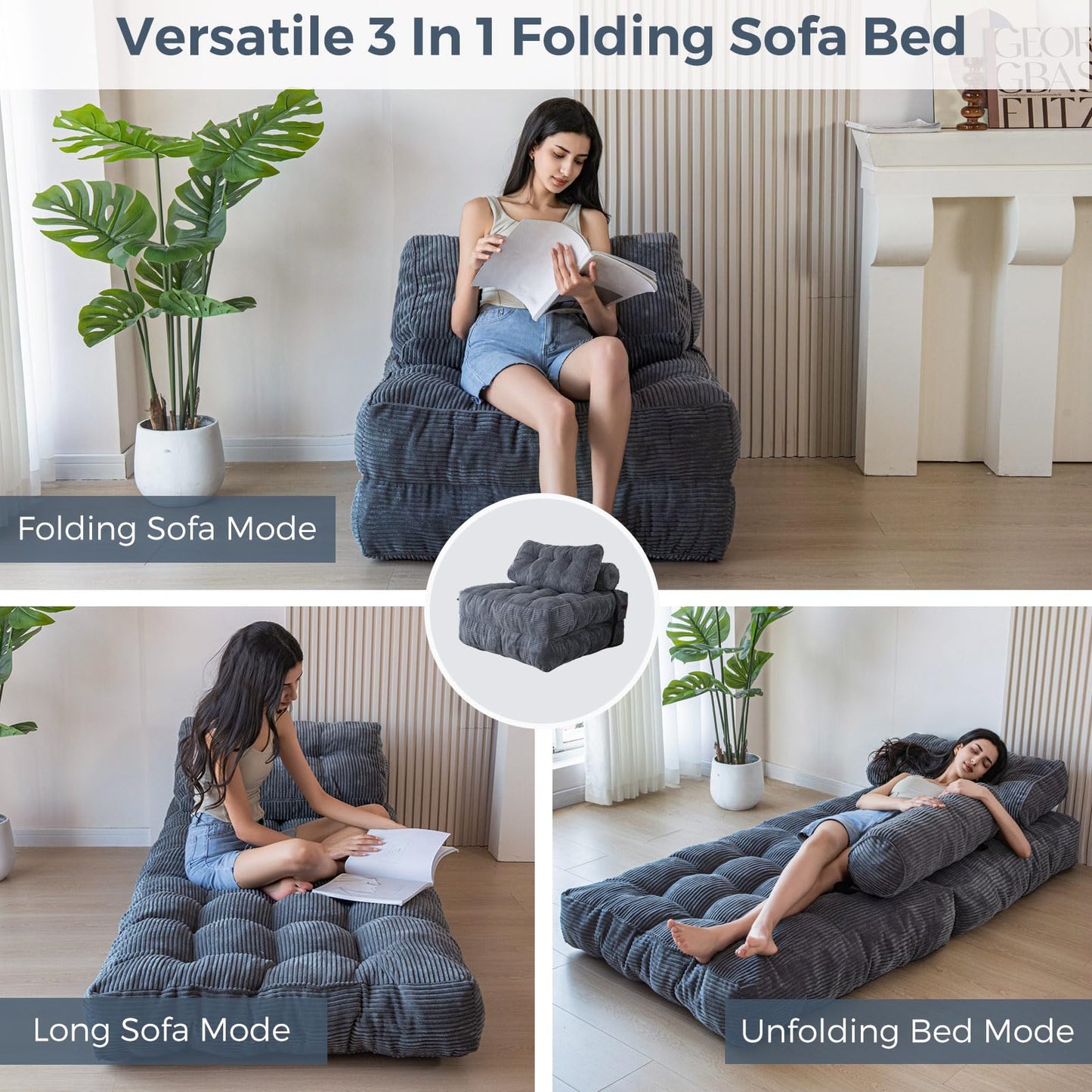 MAXYOYO Folding Sofa Bed, Convertible Sleeper Chair with Pillow Foldable Mattress with Back Support