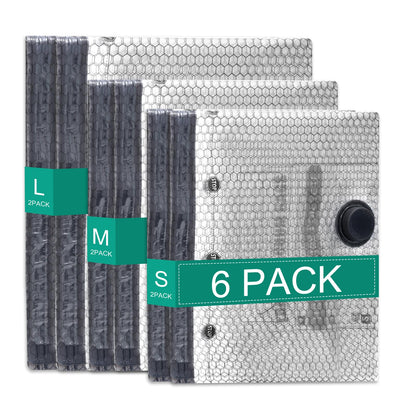 ORIA Vacuum Storage Bags, 6-Pack 2 Large, 2 Medium, 2 Small, Reusable Space Saver Vacuum Bags for Travel Clothes, Comforters, Bedding