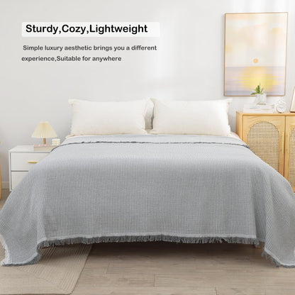 VANJOROY Waffle Large Grey Sofa Throw Blanket With Tassels For 2 3 4 Seater, 100% Handwoven Cotton Knitted Settees Throw for Couch, Armchair and