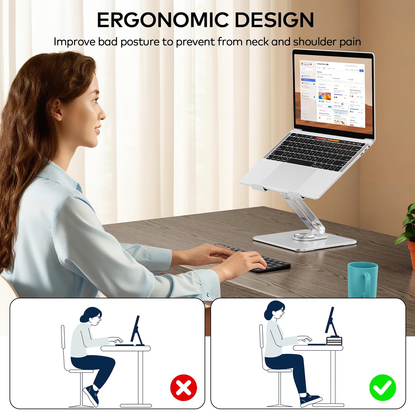 Auvo ALS06 Laptop Stand, Adjustable Computer Stand with 360° Rotating Base, Ergonomic Laptop Riser for Desk, Fits 11-15.6 inch Laptops