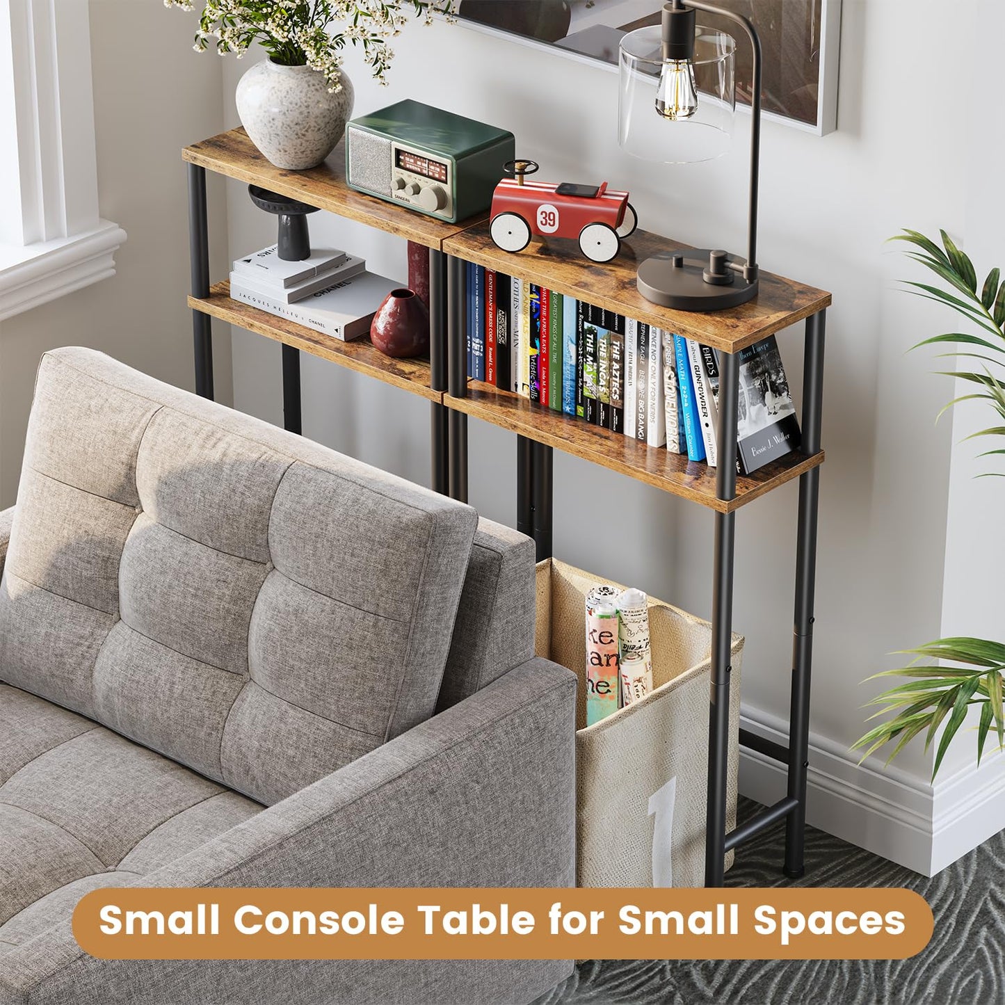 Asgolion Console Table, 2-Tier Slim Sofa Table, 40 x 20 x 80 cm