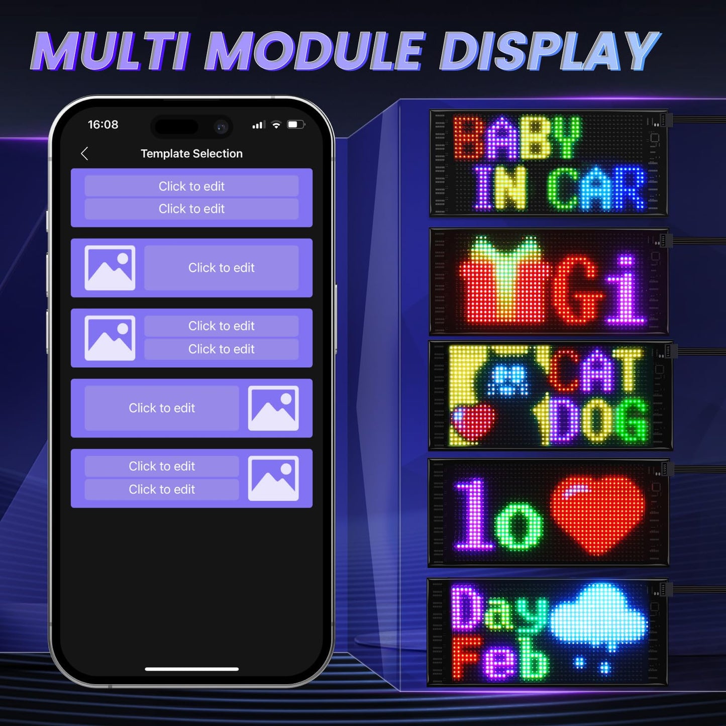 Double Row Scrolling LED Sign for Car, 10.6" x 4.7" Flexible 5V/2A Bluetooth APP Control Programmable LED Sign Custom Text Animation Digital LED