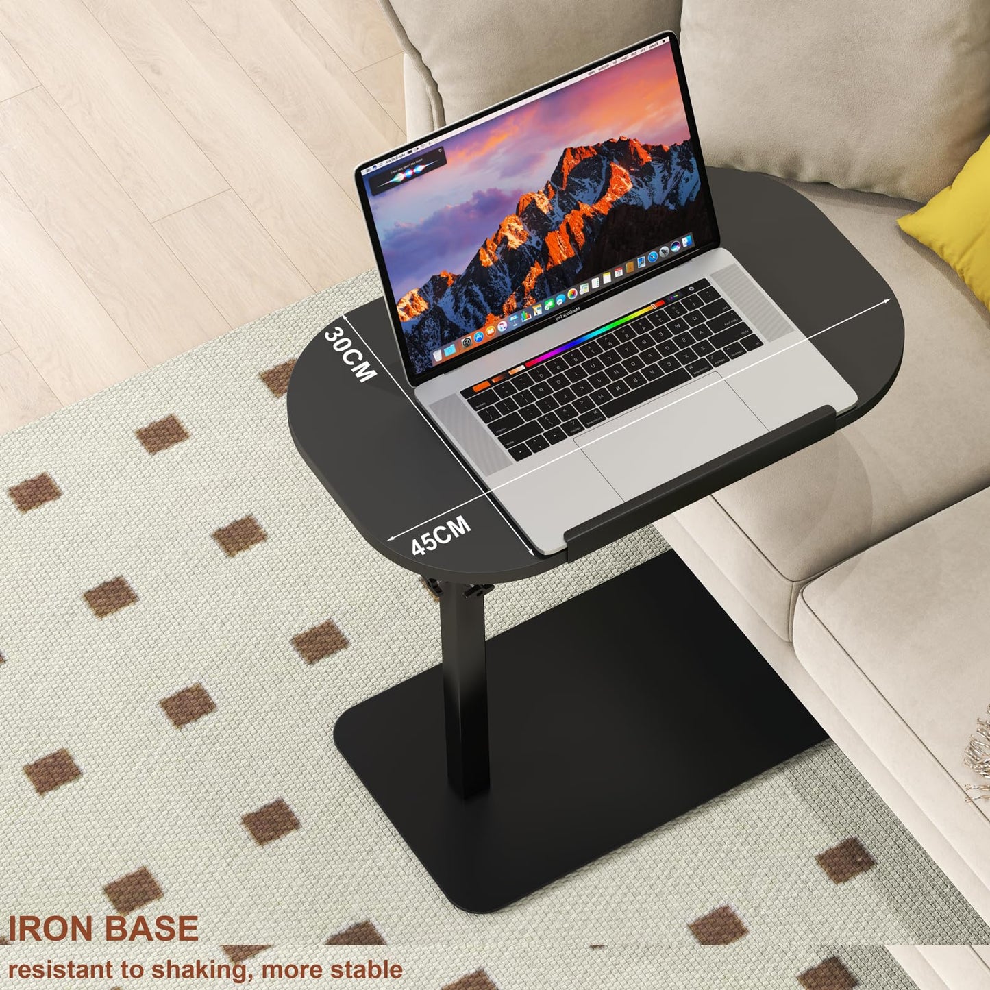 C Shaped Side Table Adjustable Height,360°Swivel Side Table for Sofa and Bed, Metal Base Flip Top Laptop Stand TV Coffee Tables,Mobile sofa Side