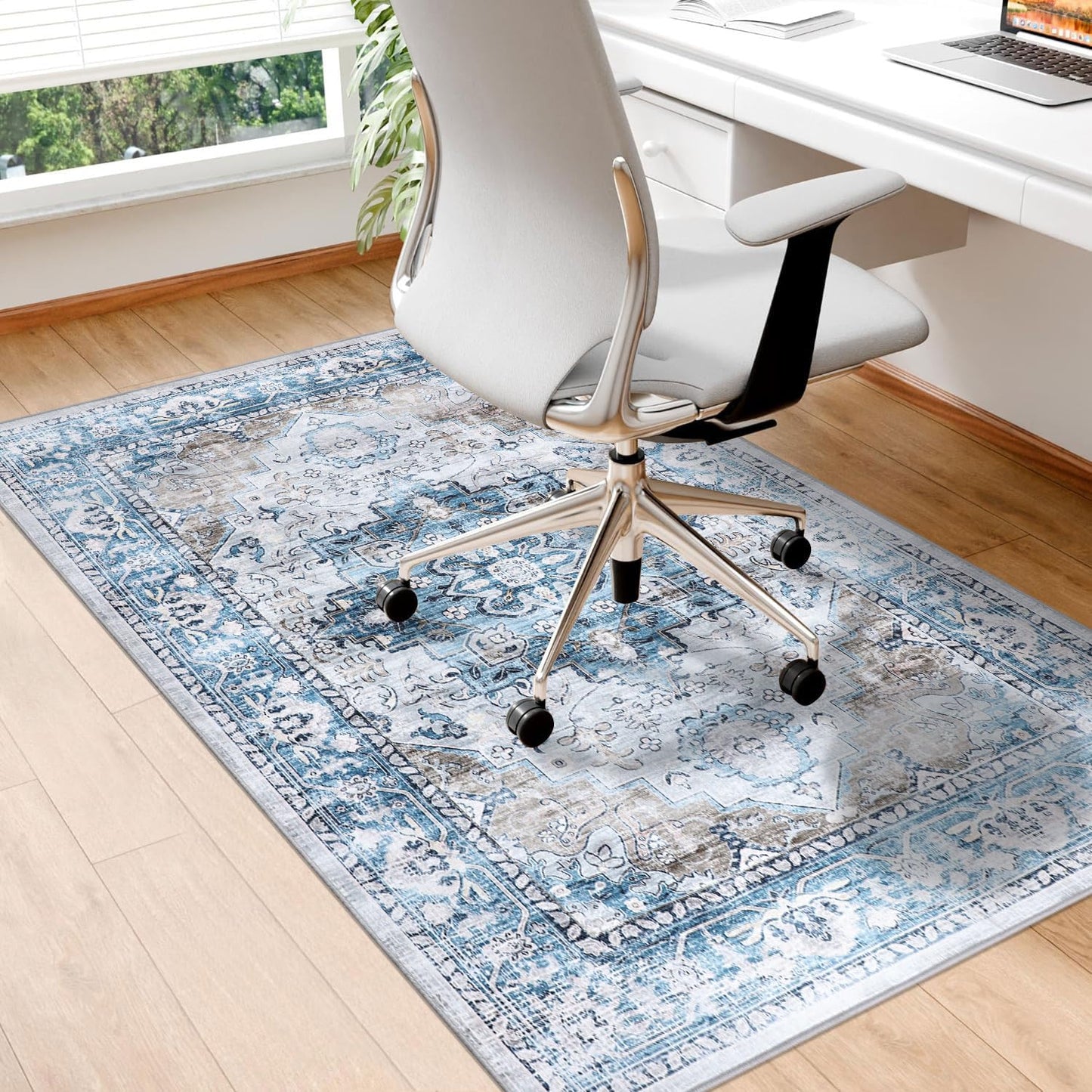 Homcomodar Office Chair Mat for Hardwood Floor Blue 90x120cm, Chair Floor Protection Mat Computer Desk Chair Mat for Hard Floor Non Slip Rubber Mats