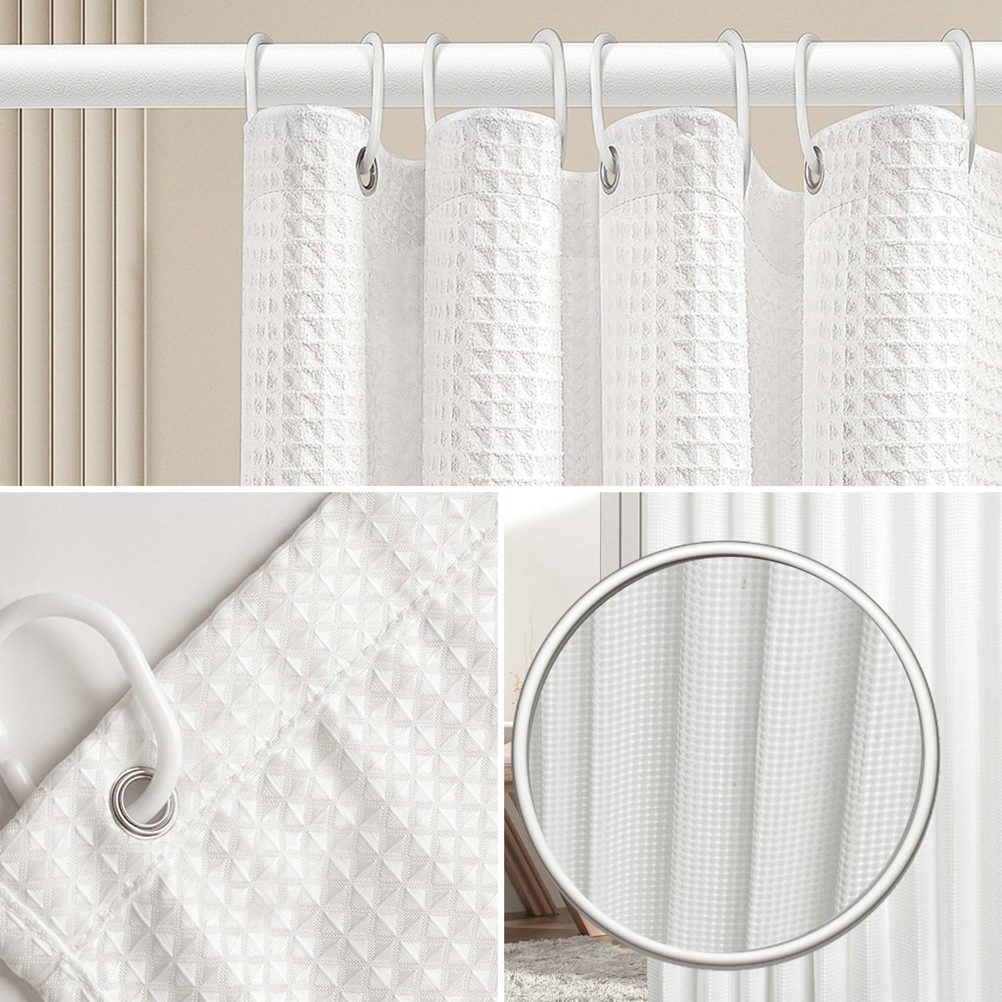 Stfery Shower Curtain, Waffle Structure, Bath Curtain, 120 x 180 cm, Shower Curtain, Fabric, Washable, Anti-Mould