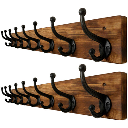 WEBI Rustic Coat Rack Wall Mount Long 8 Cast Iron Coat Hooks Wall Mounted,Heavy Duty Wall Coat Hanger Hooks for Hanging Coats,Clothes,Brown,2 Packs