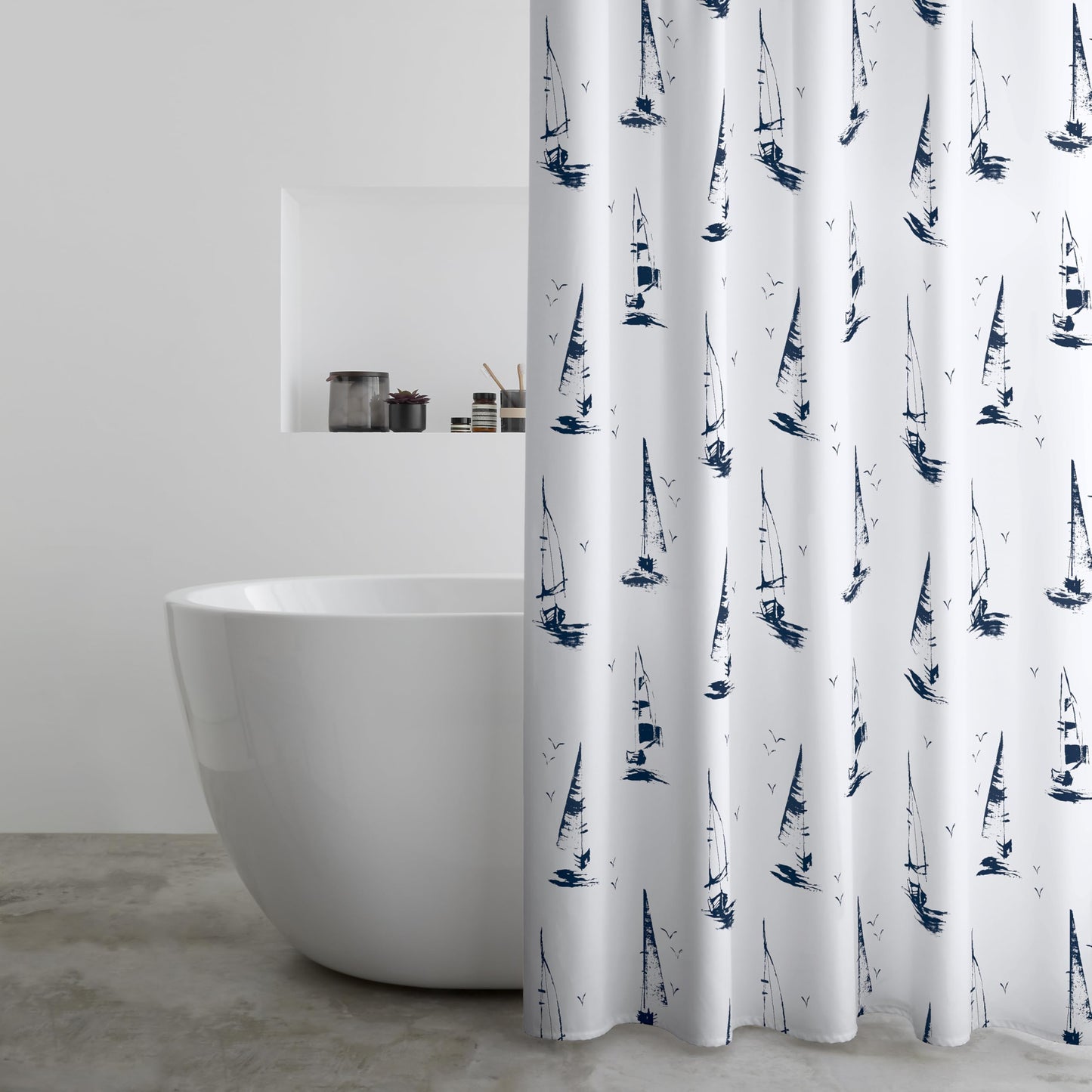 Catherine Lansfield Salcombe Boats 180x180cm Shower Curtain Panel White