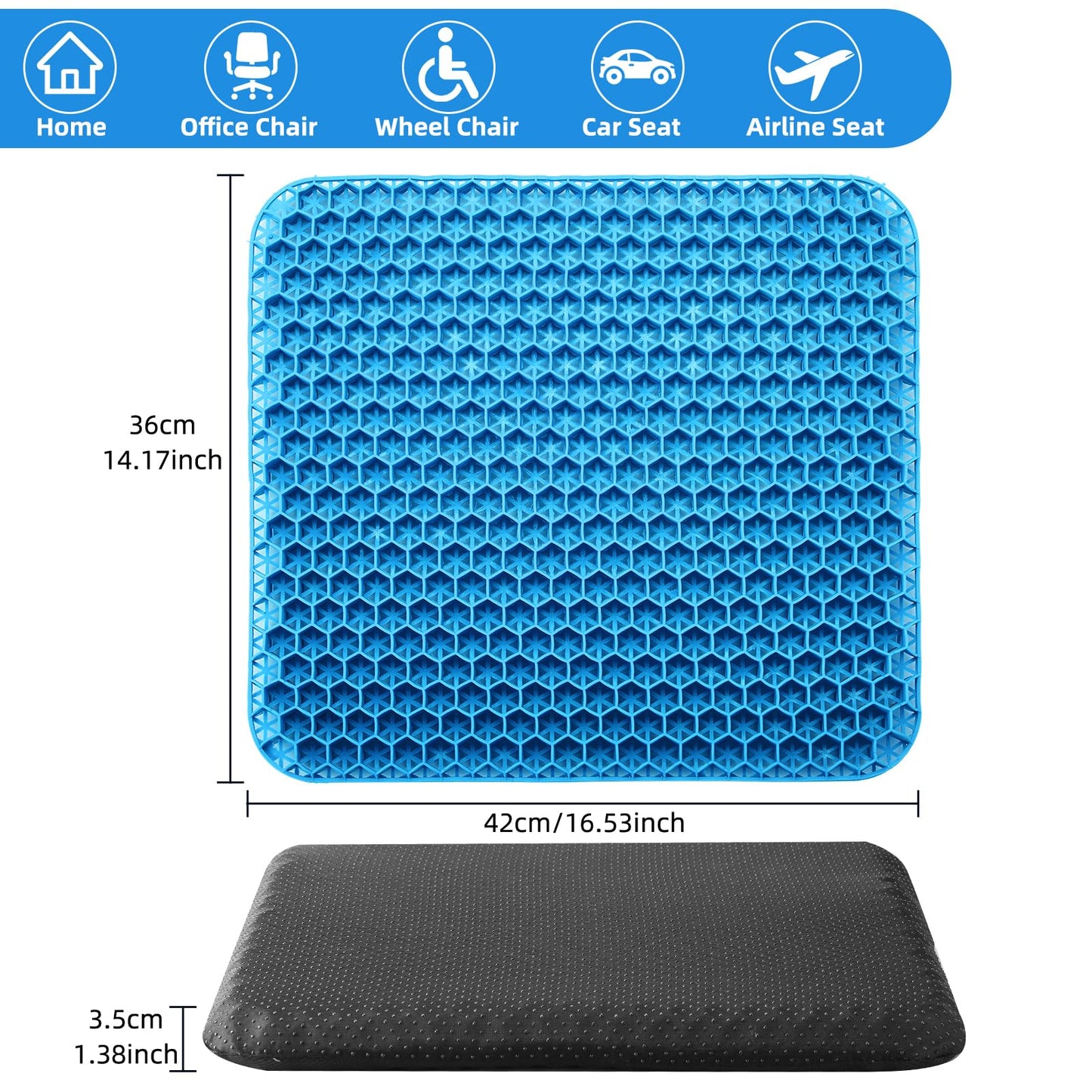 Dyserbuy Honeycomb Cushion, Orthopaedic Gel Seat Cushion for Pressure Relief, Memory Foam Cushions for Office Chairs, Car, and Wheelchair