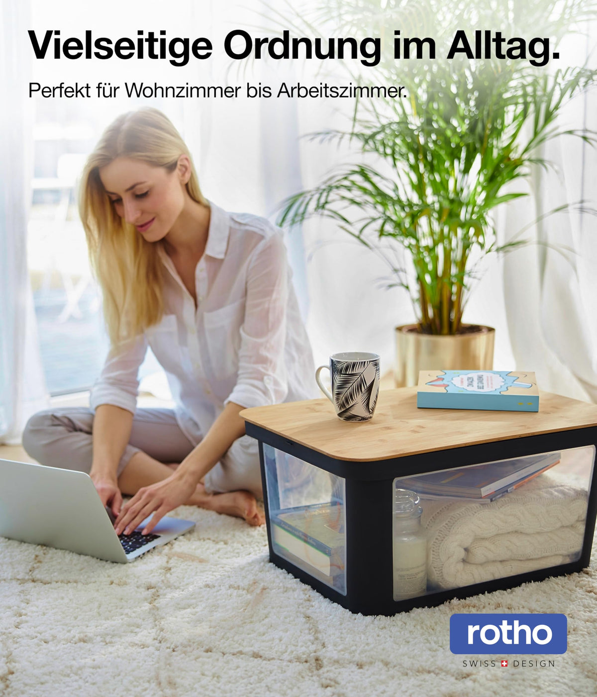 Rotho Albris 45l Storage Box with Lid, Stackable Plastic Bin, White