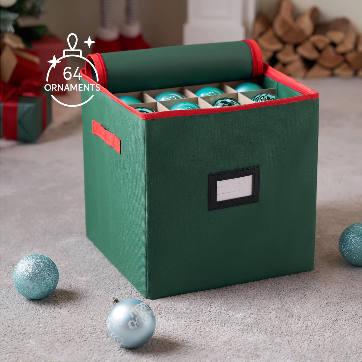 Joiedomi Christmas Ornament Storage Box with Adjustable Divider & Dual Zipper, Christmas Storage Container Store Up to 64 Holiday Ornaments 3 Inch
