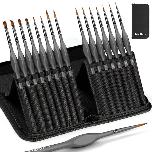 Nicpro 15 Pack Miniature Painting Set, Fine Detail Paint Brushes for Models, Acrylic Watercolour Oil, Ceramic, Shoe, Art Figure Paint by Number - Thin