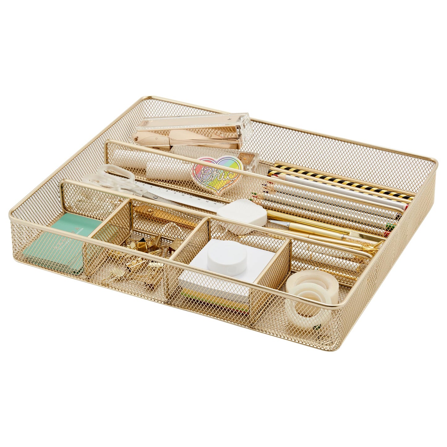Annova Desk Drawer Organizer/Storage Tray - Metal Mesh with Dividers for Pens, Desktop Accessories, Bathroom, Kitchen, Makeup and Office Supplies