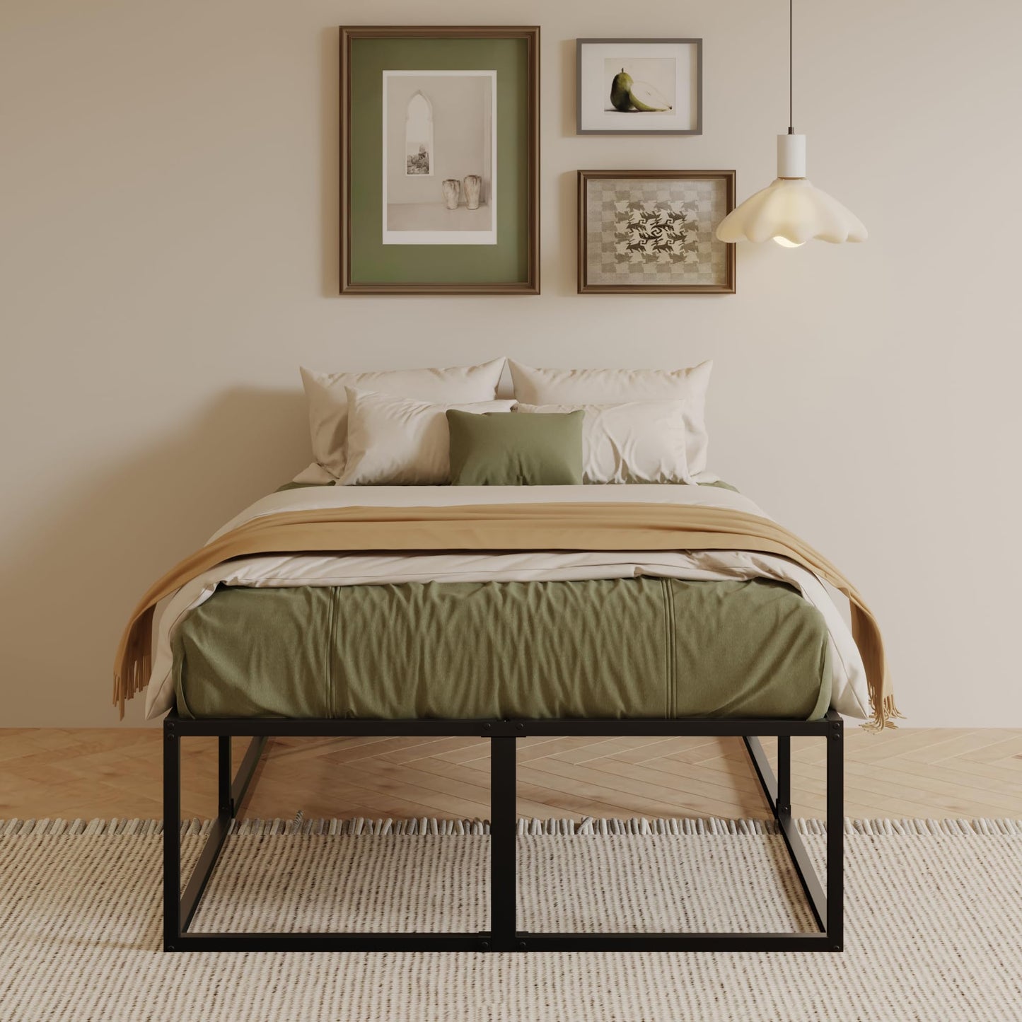 EMODA Small Double Bed Frame 4ft with Sturdy Slats Support, Black