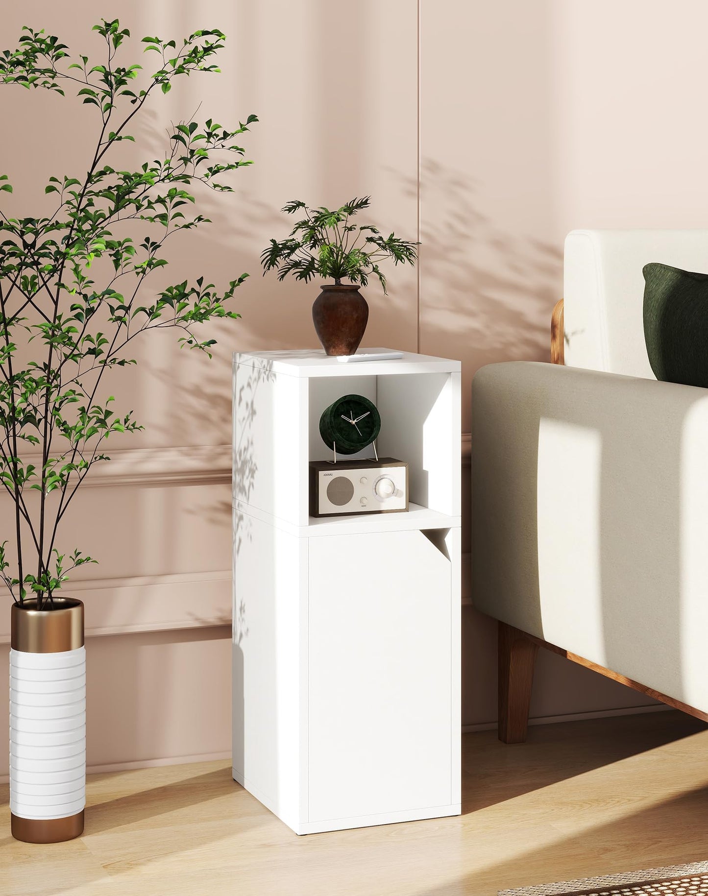 YMYNY Narrow Bedside Table Set of 2, Slim Side Table with Open Compartment and Door, Adjustable Shelf, Bedside Cabinet, for Bedroom, Living Room
