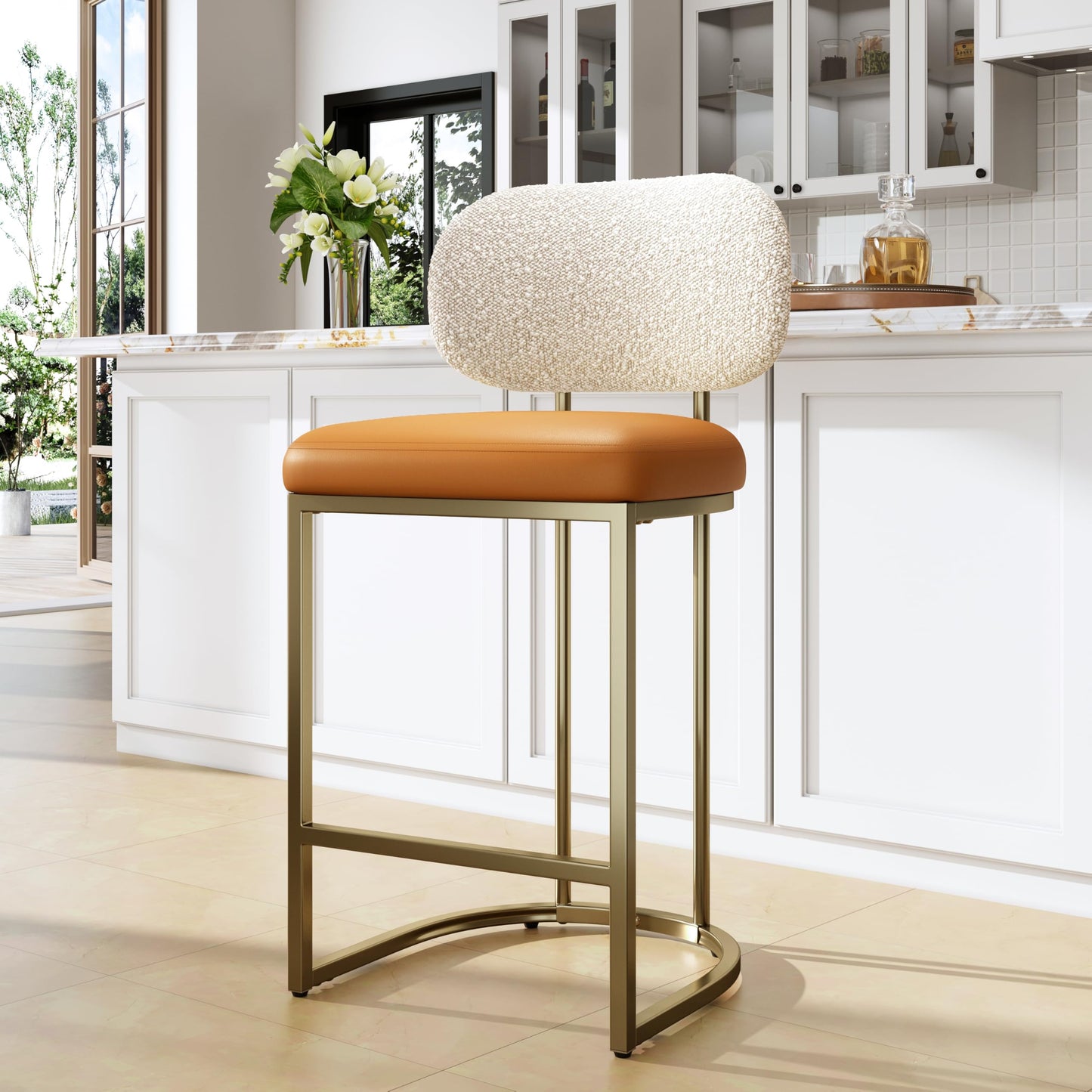 ALPHA HOME Single Bar Stool with Back Breakfast Counter Height Bar Stools