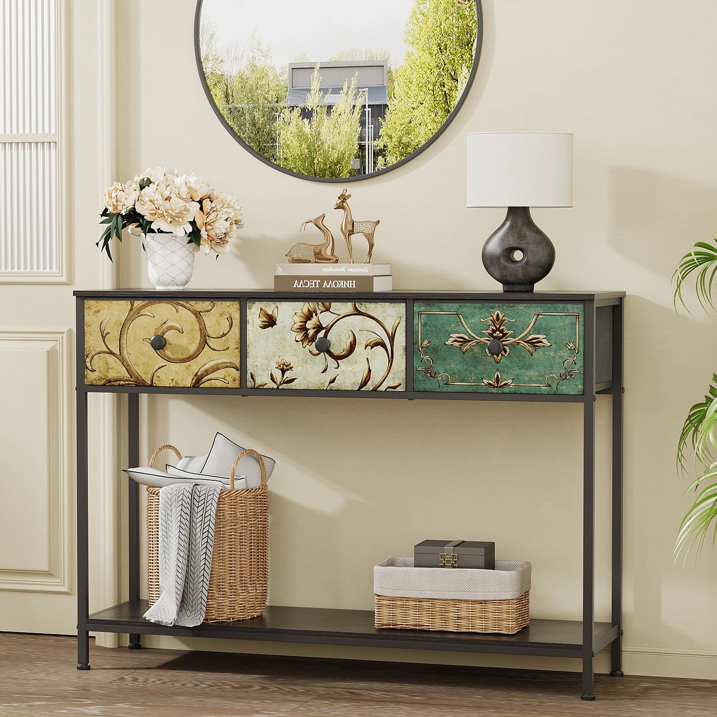 VEDECASA Console Table for Entryway with 3 Drawers Slim Hallway Table with Storage Shelf Narrow Long Sofa Table for Hallway Couch Living Room Kitchen