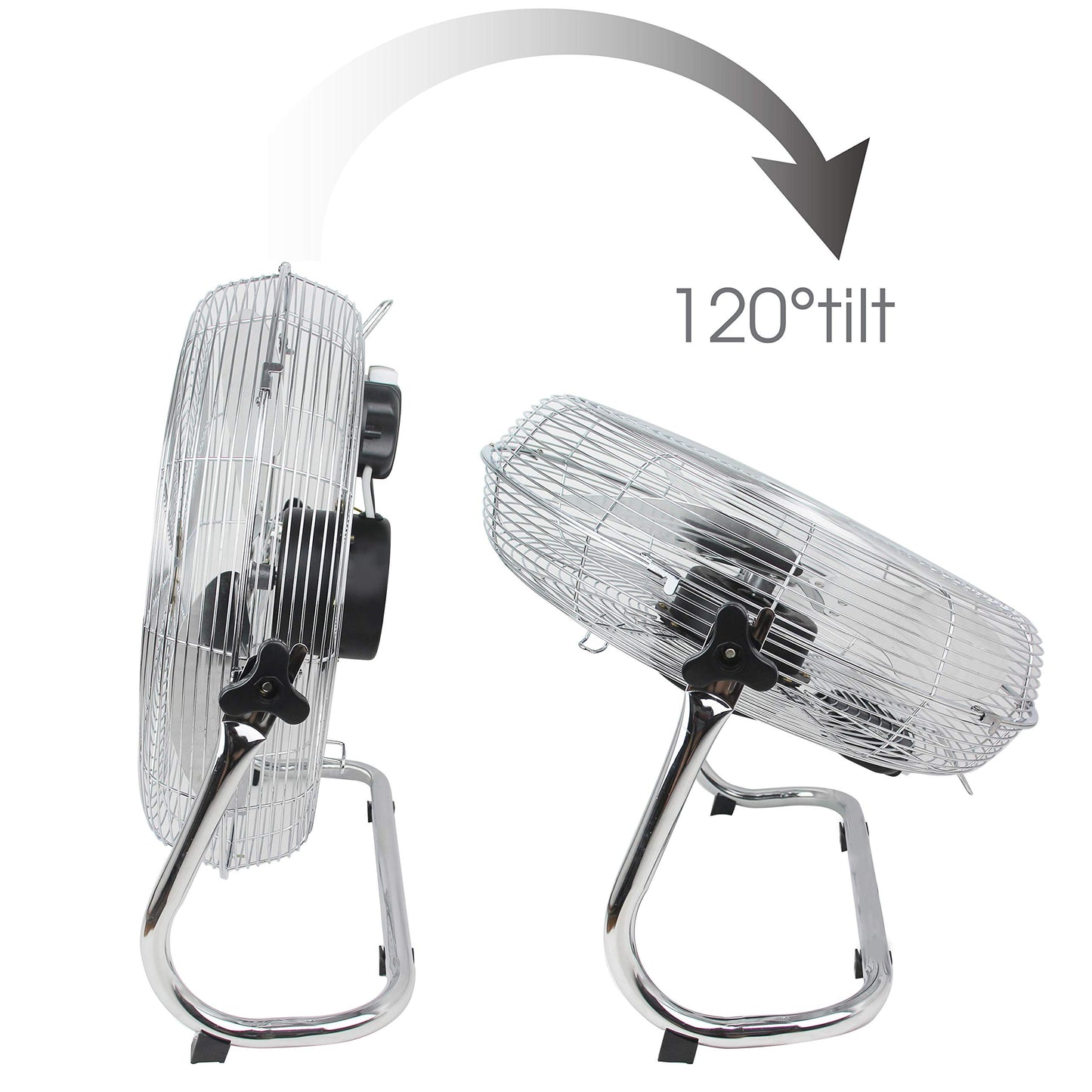 "Metal floor fan 12" High velocity chrome free stand fan cooling fan industrial fan 3 speed desk fan table fan sturdy housing high airflow powerful",