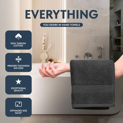 White Classic Luxury Grey Hand Towels, 100% Cotton Bathroom Charcoal Hand Towels Set of 6, Hotel Towels Extra 40x76 cm