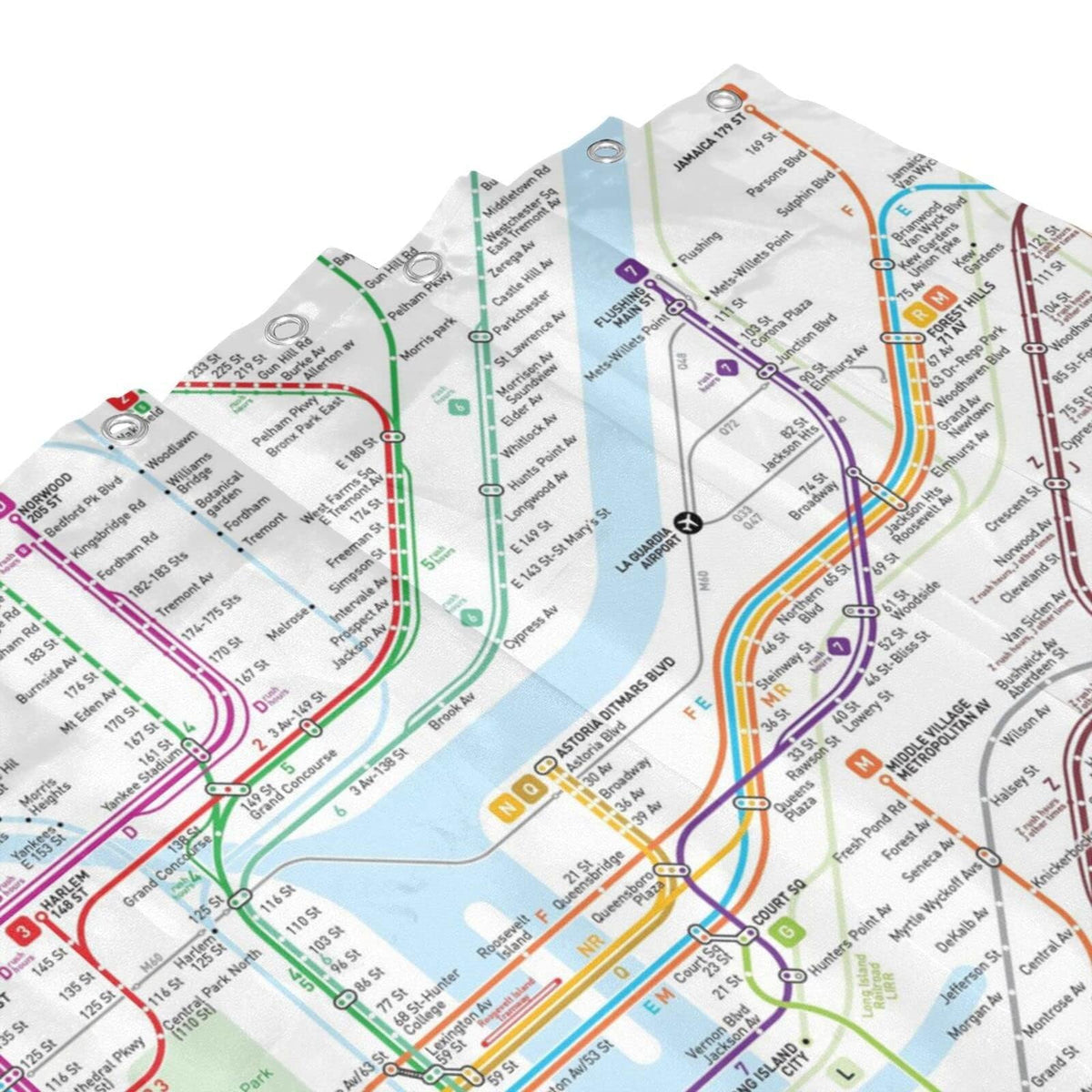 Gaakvrr Shower Curtain New York Subway Map Waterproof Polyester Fabric Bathroom Curtain Set with 12 Hooks, Unique Urban Bathroom Decor 180x180 cm