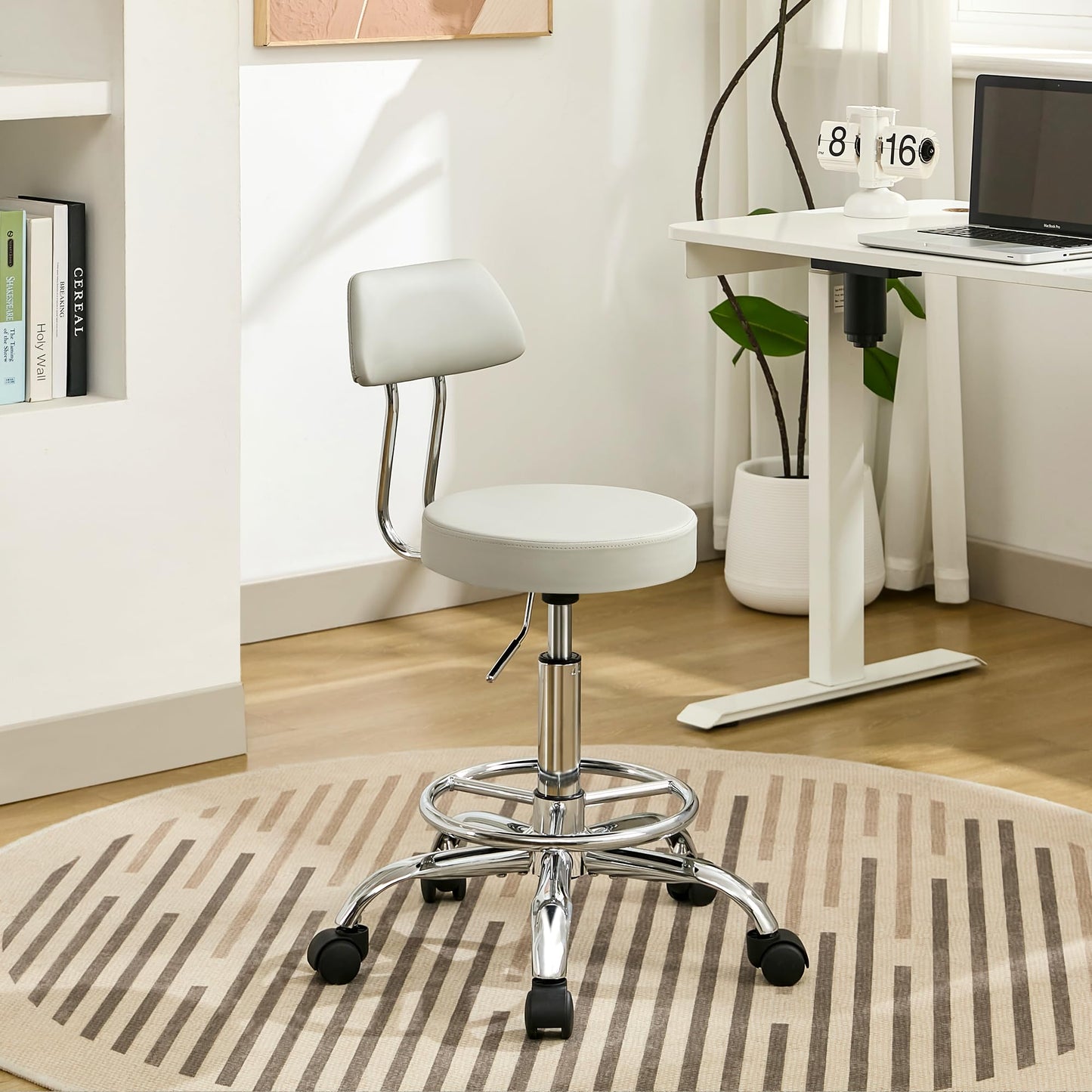 FIRAVOE Height Adjustable Drafting Office Chair with Backrest and Footrest, Swivel Drum Stool, Space-Saving Tattoo Chair 49.5–67.6 cm Height