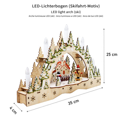 ToCi Illuminated candle arch with 5 LED candles and Christmas ski motif for Christmas decoration, window decoration and table decoration.
