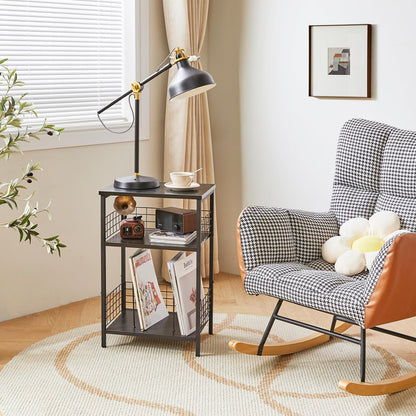 YMYNY 3 Tier End Table, Record Player Stand with Storage, Industrial Tall Side Table, Small Bookshelf, Bookcase, Display Rack, Telephone Table for